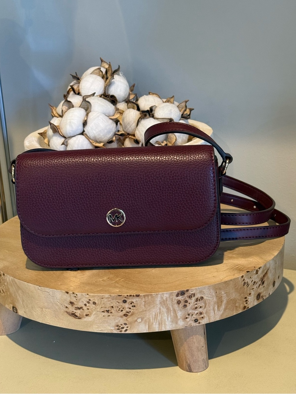 Michael Kors Jet Set Travel Small Pebbled Leather Crossbody Bag - Oxblood